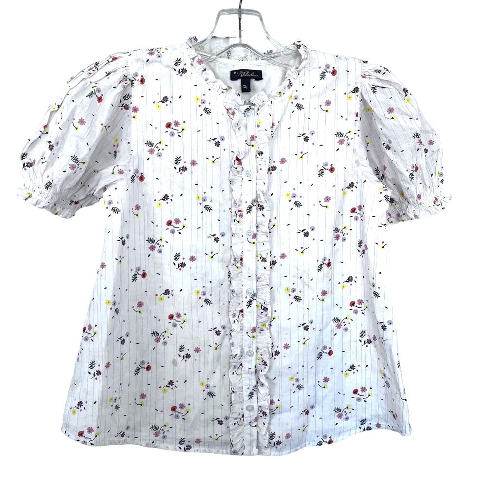 Velveteen girls floral metallic stipe ruffled blouse size 12